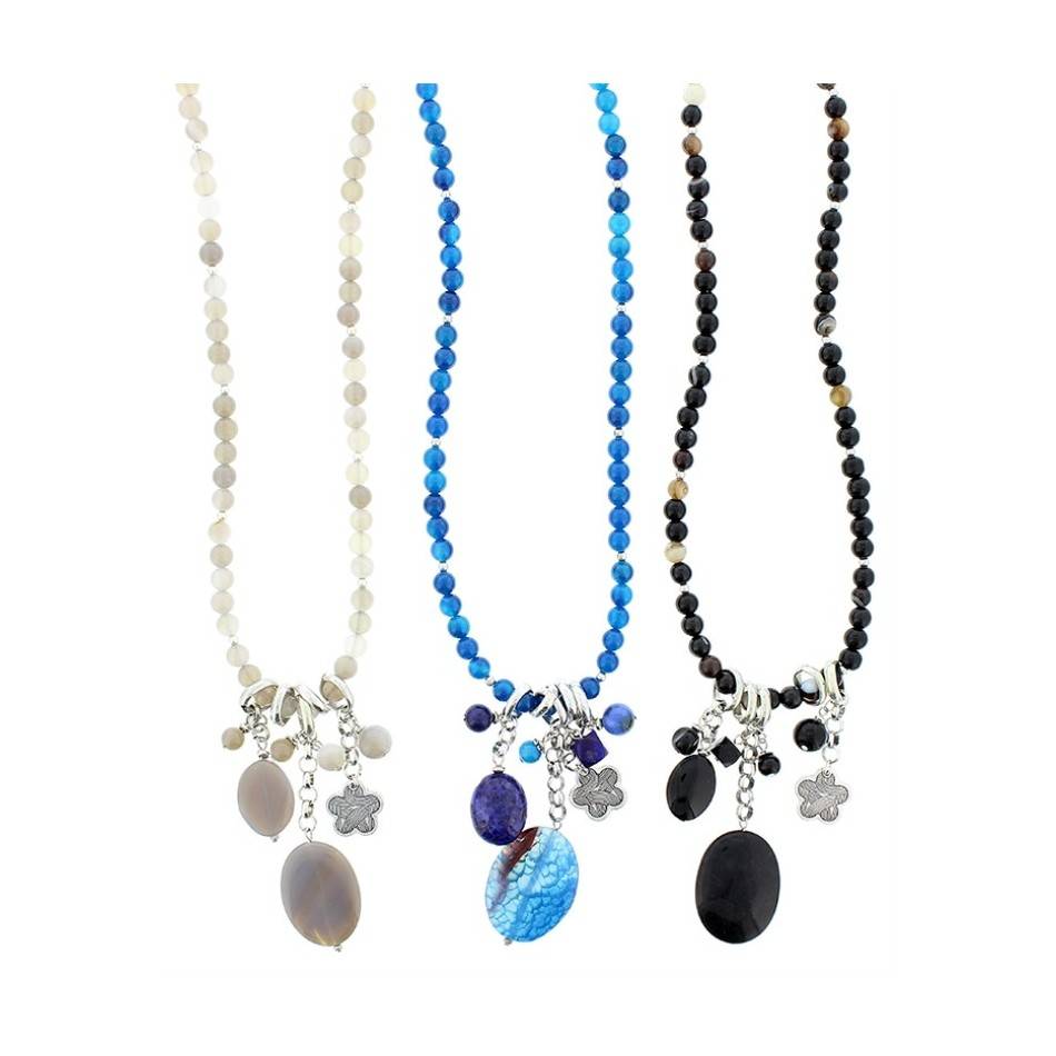 COLLAR LARGO CUENTAS METAL PIEDRAS
