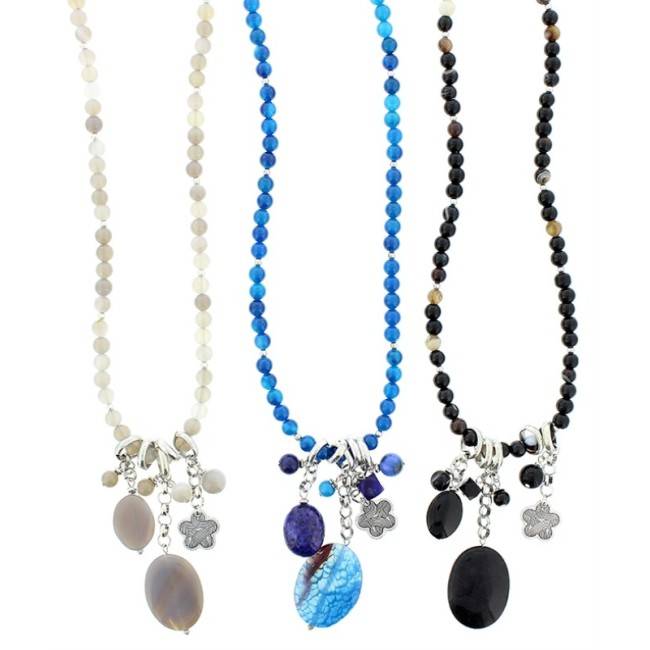 COLLAR LARGO CUENTAS METAL PIEDRAS