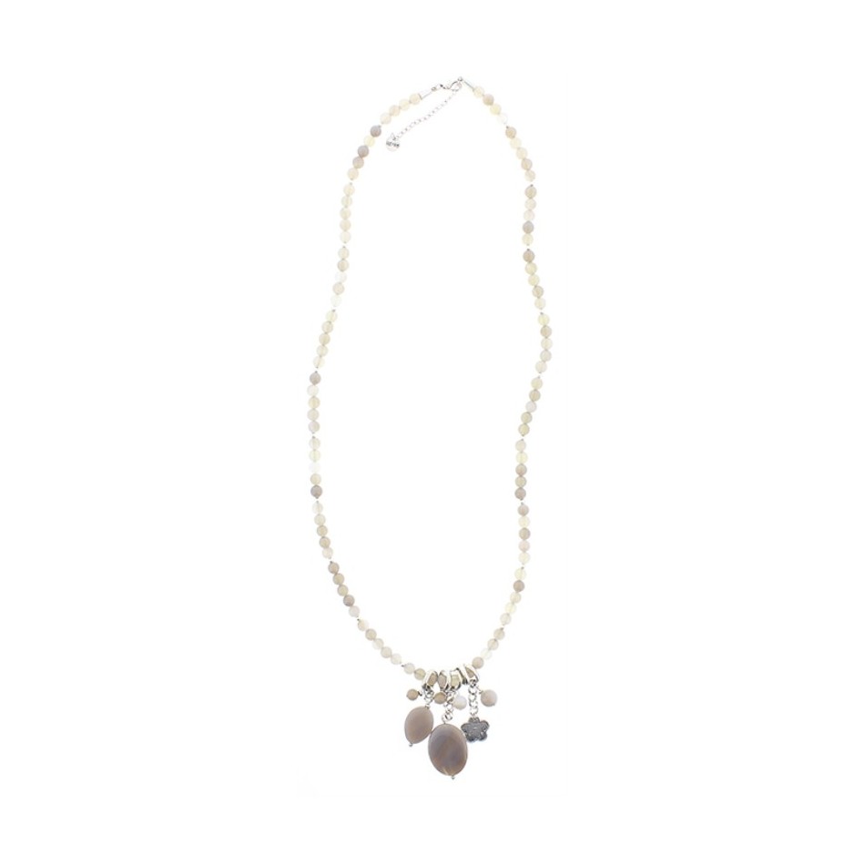 LONG NECKLACE METAL STONE BEADS