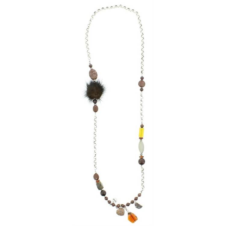 LONG POMPOM STONE NECKLACE