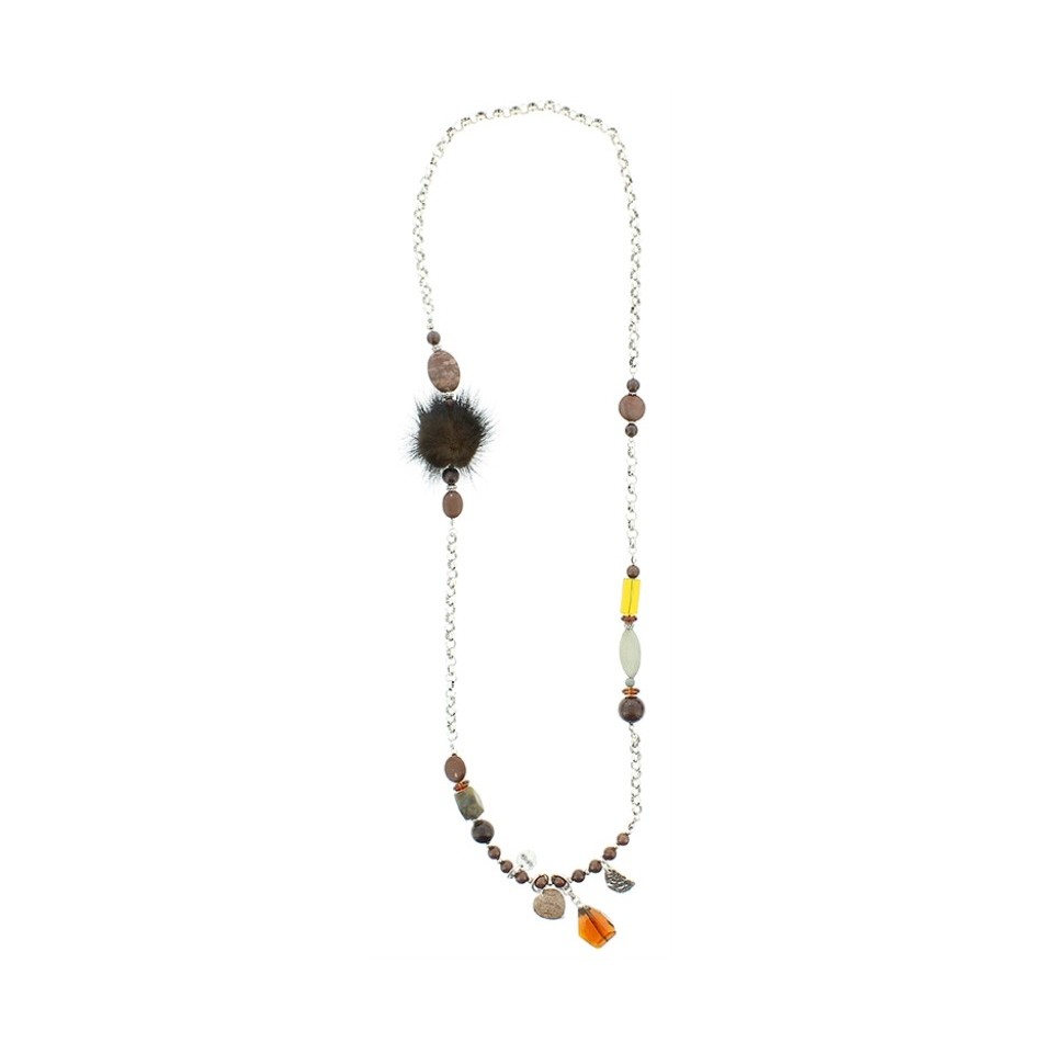 LONG POMPOM STONE NECKLACE
