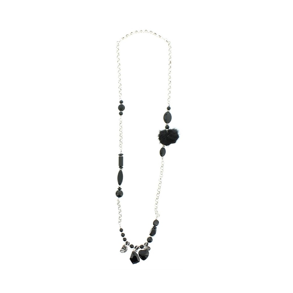 COLLAR LARGO PIEDRAS POMPÓM