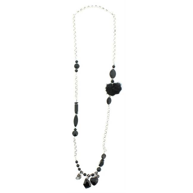 LONG POMPOM STONE NECKLACE