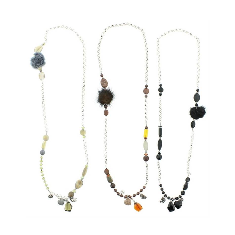 LONG POMPOM STONE NECKLACE