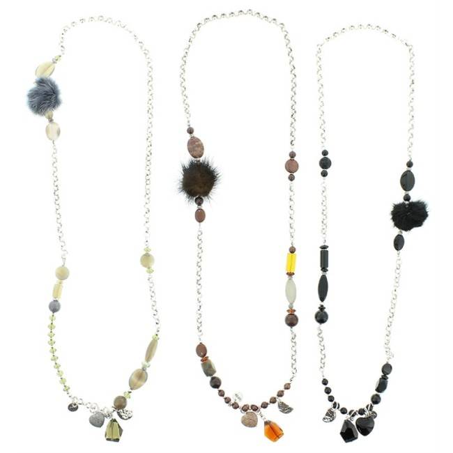 LONG POMPOM STONE NECKLACE