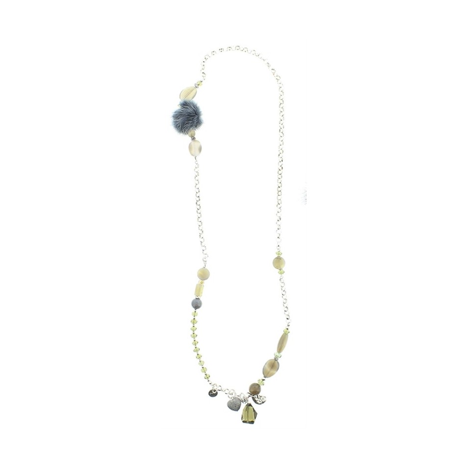 LONG POMPOM STONE NECKLACE