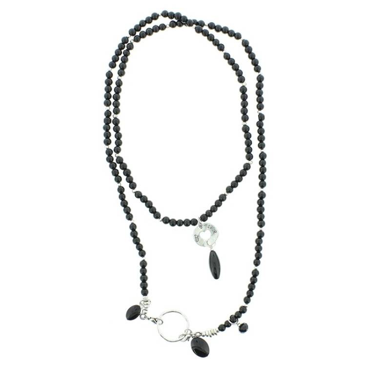 LONG NECKLACE METAL STONE BEADS