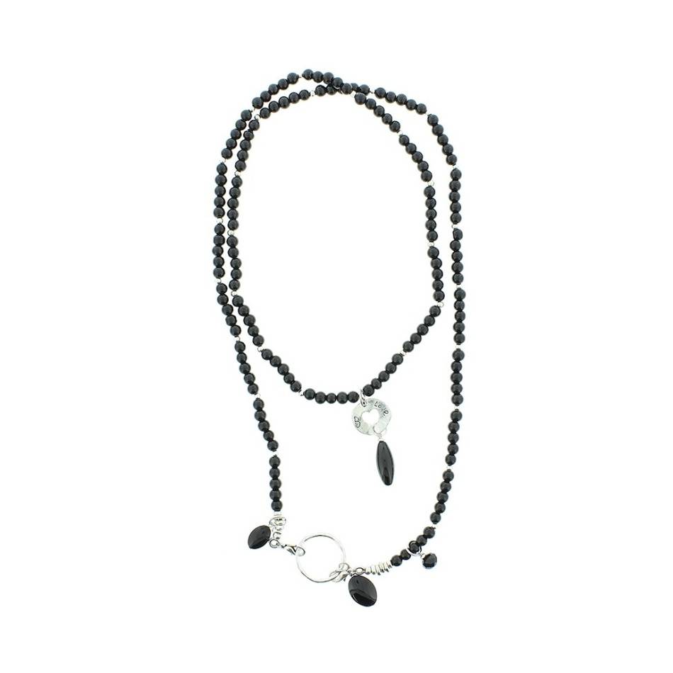 LONG NECKLACE METAL STONE BEADS