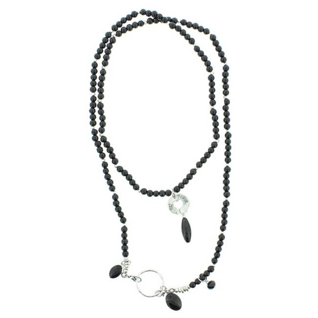 LONG NECKLACE METAL STONE BEADS