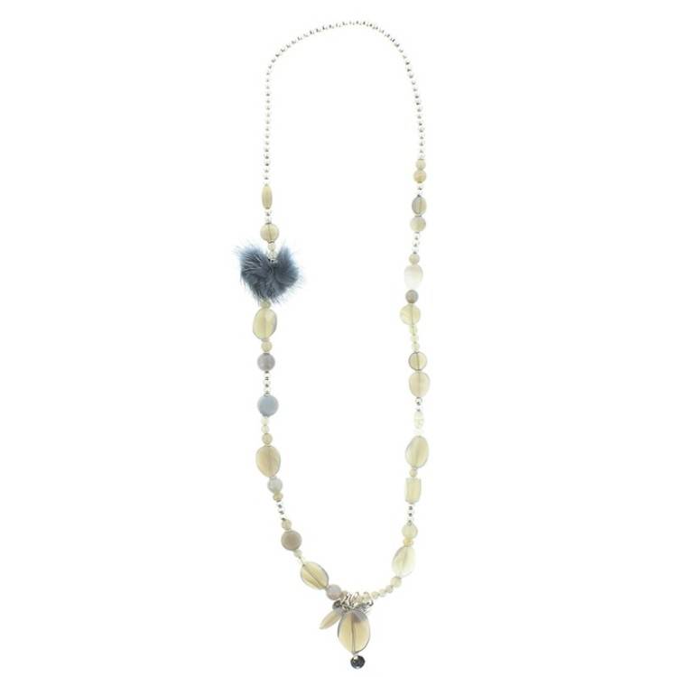 LONG NECKLACE METAL STONE BEADS