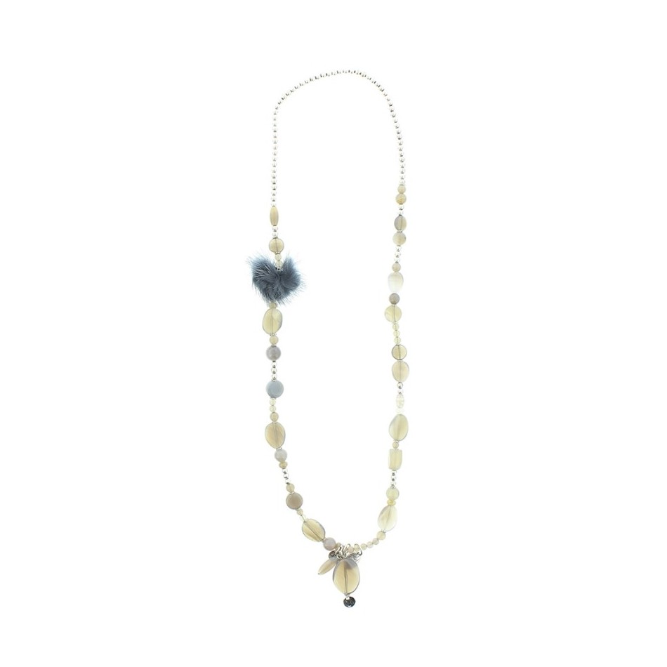 LONG NECKLACE METAL STONE BEADS