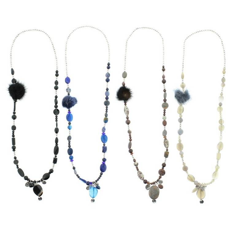 LONG NECKLACE METAL STONE BEADS 2