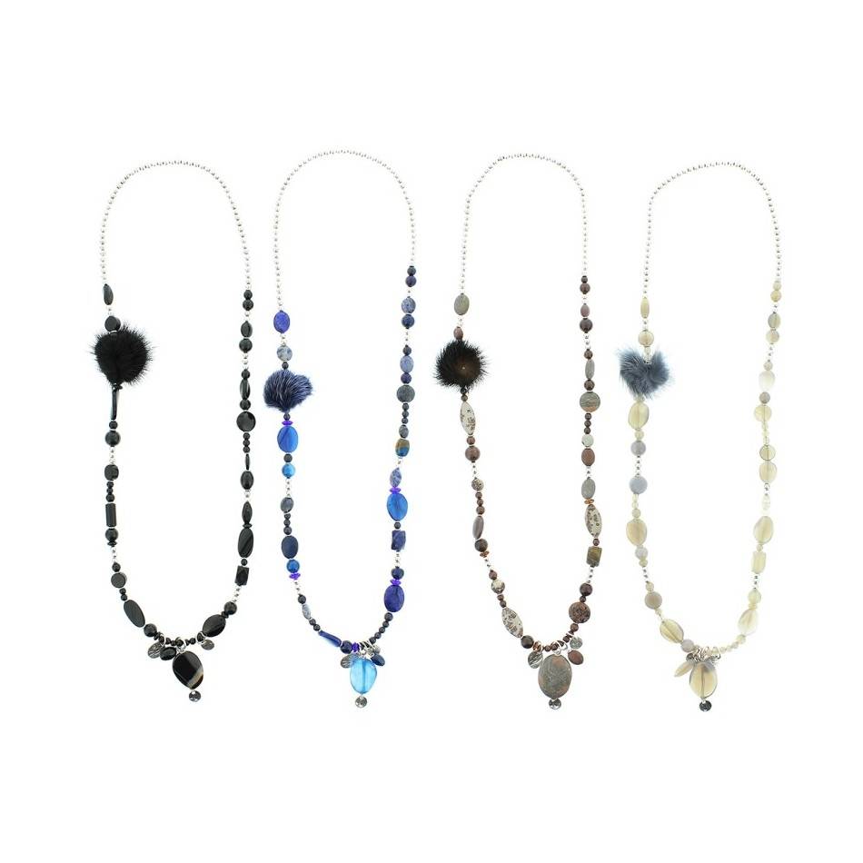 LONG NECKLACE METAL STONE BEADS