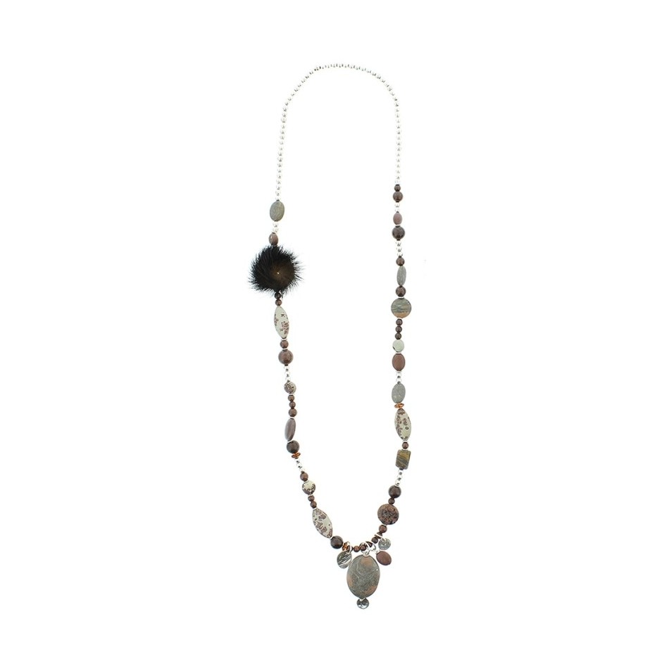 LONG NECKLACE METAL STONE BEADS