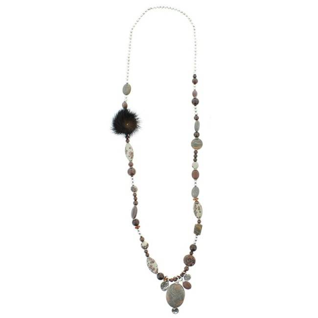 COLLAR LARGO CUENTAS METAL PIEDRAS