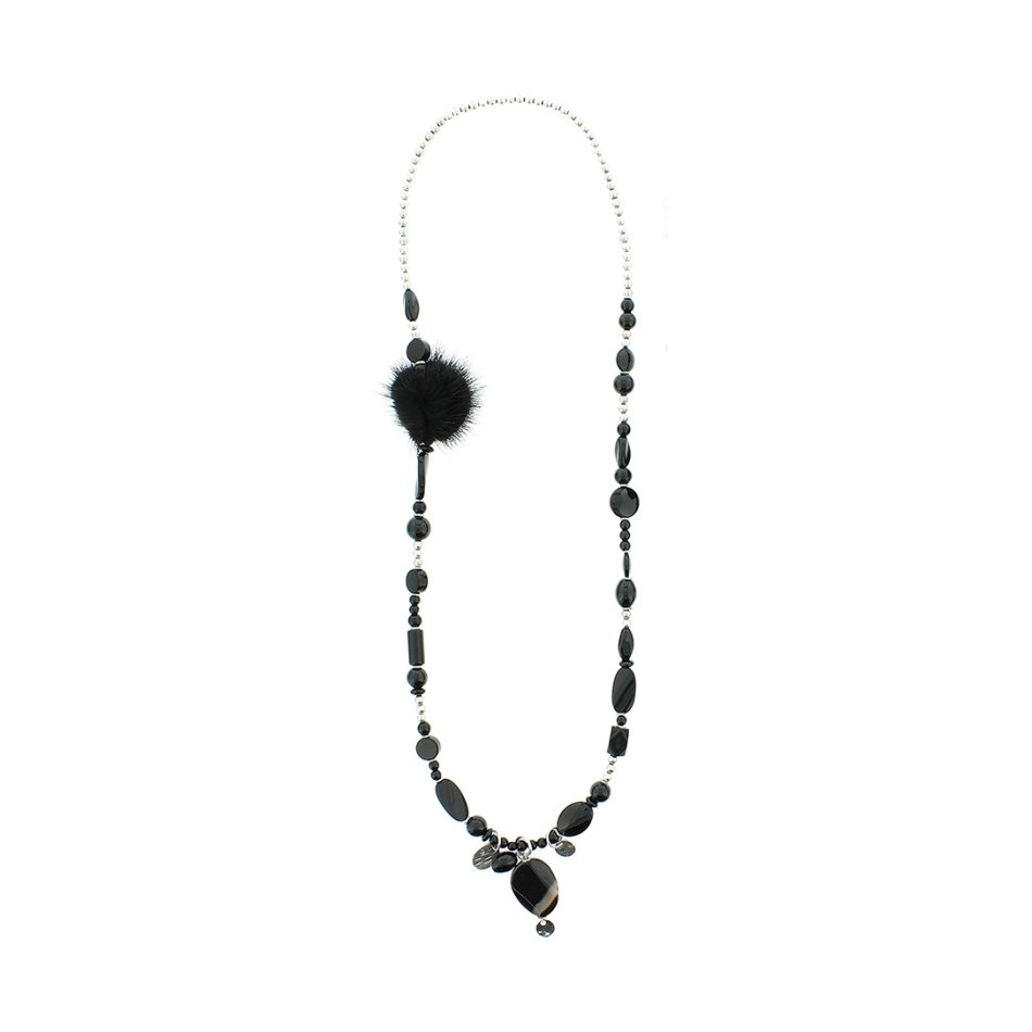 LONG NECKLACE METAL STONE BEADS