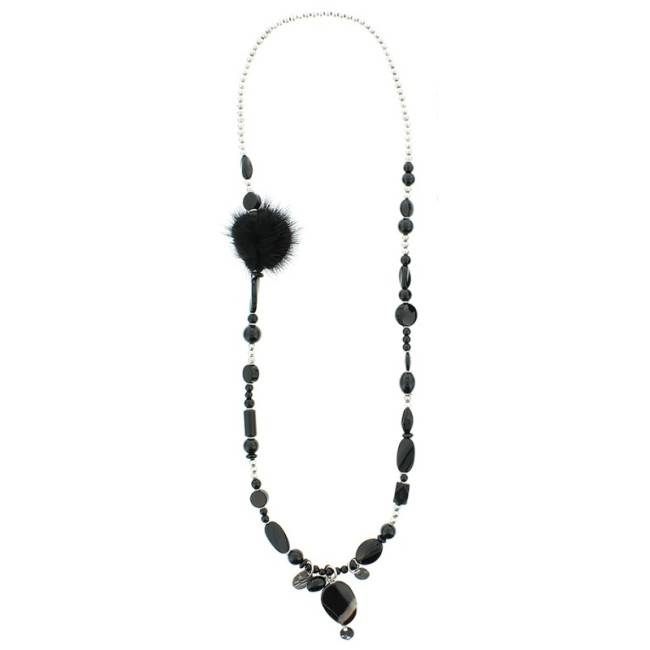 LONG NECKLACE METAL STONE BEADS
