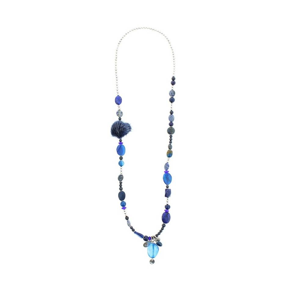 LONG NECKLACE METAL STONE BEADS