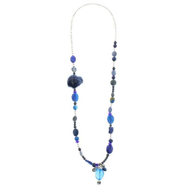 LONG NECKLACE METAL STONE BEADS