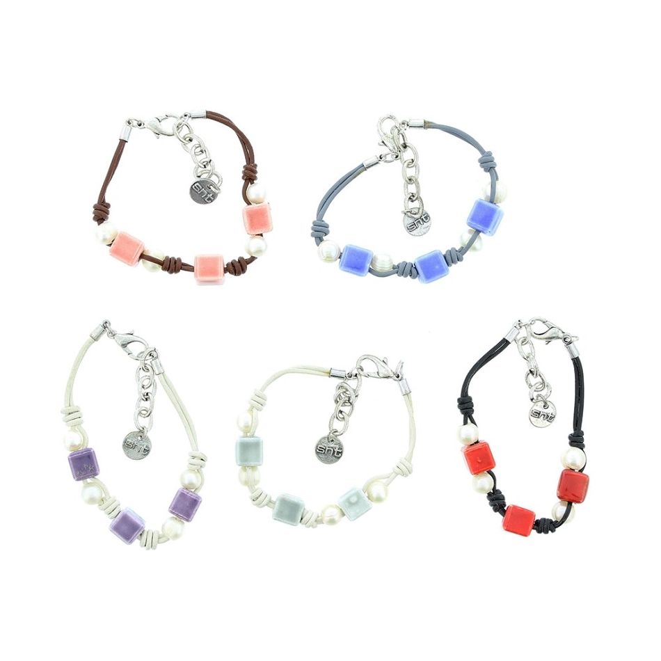 CERAMIC METAL BEADS LEATHER BRACELET