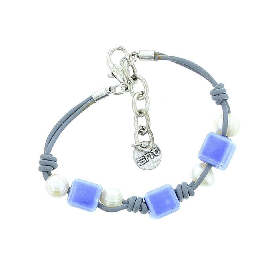 CERAMIC METAL BEADS LEATHER BRACELET