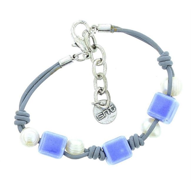 CERAMIC METAL BEADS LEATHER BRACELET