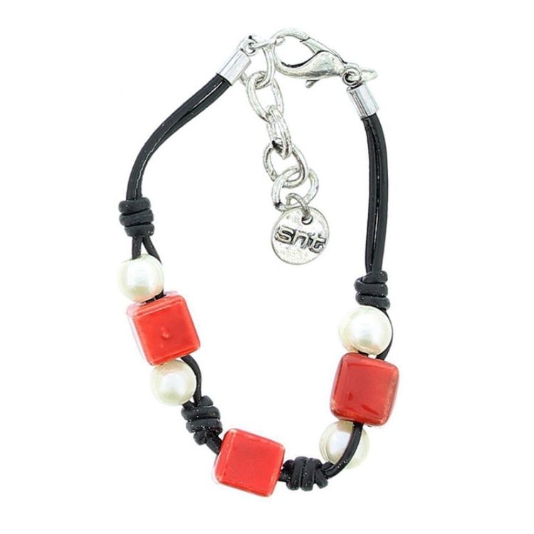 CERAMIC METAL BEADS LEATHER BRACELET 2