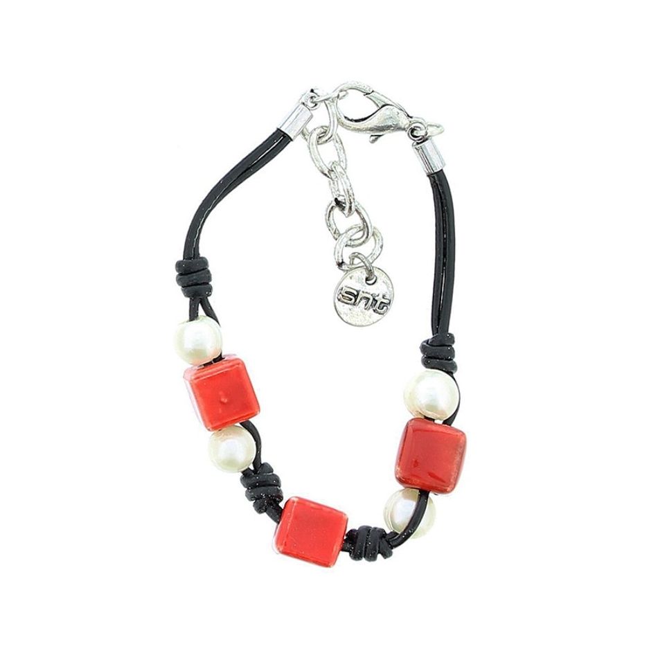 CERAMIC METAL BEADS LEATHER BRACELET
