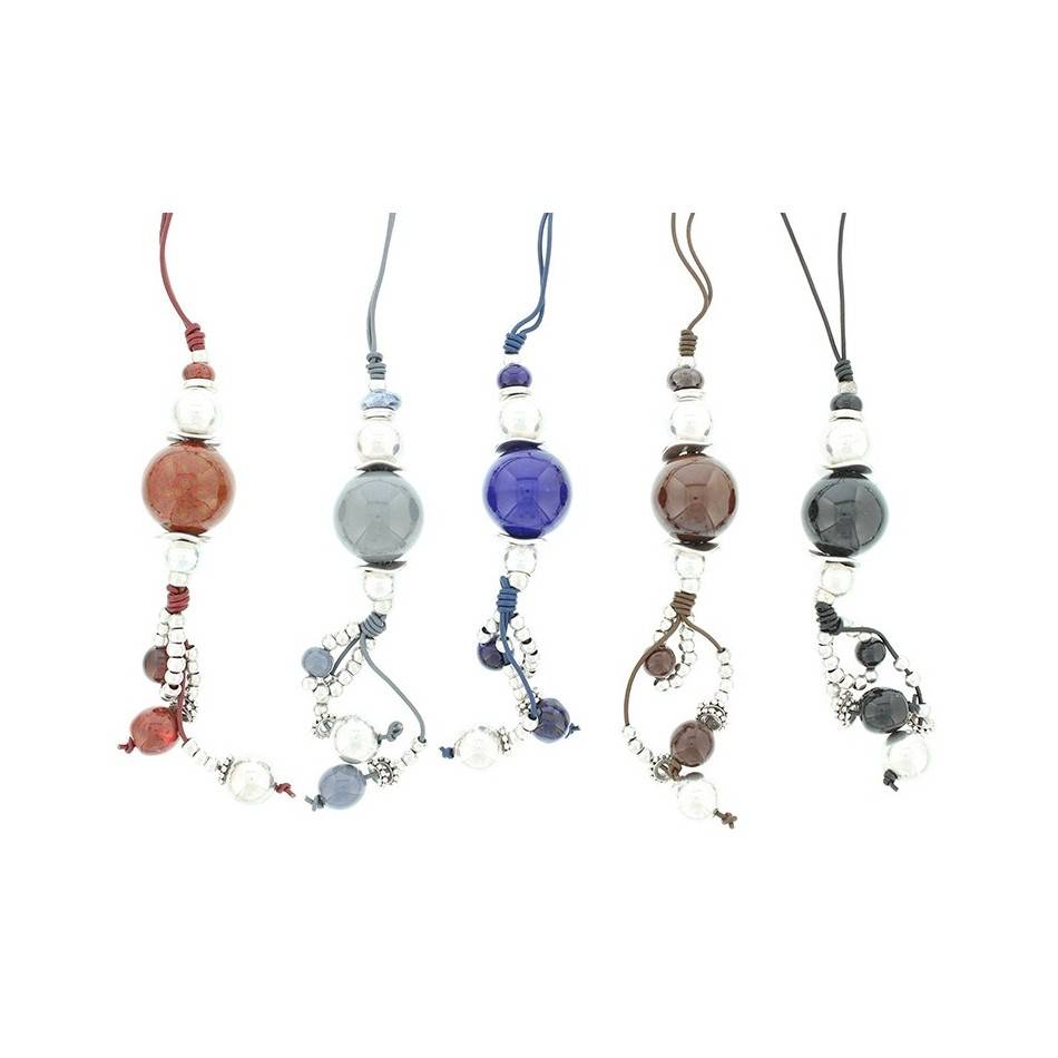 LONG NECKLACE WITH METAL AND CERAMIC BEADS
