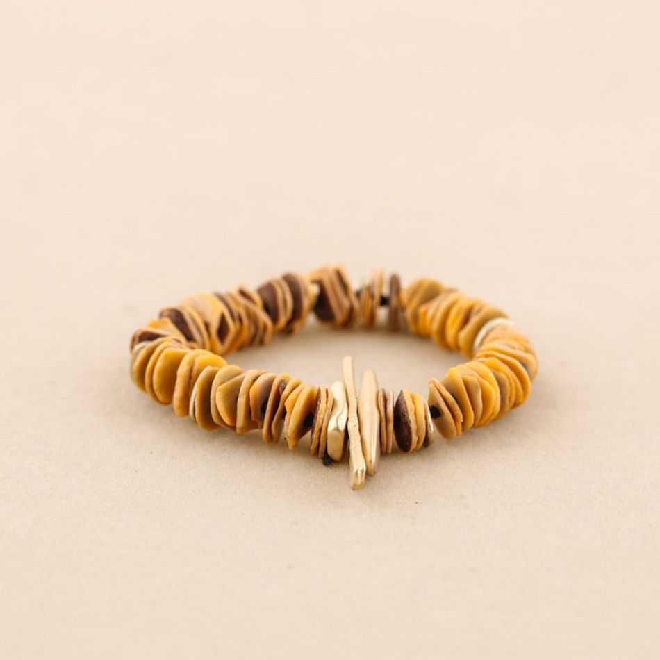 PULSERA ELÁSTICA CUENTAS  NÁCAR METAL