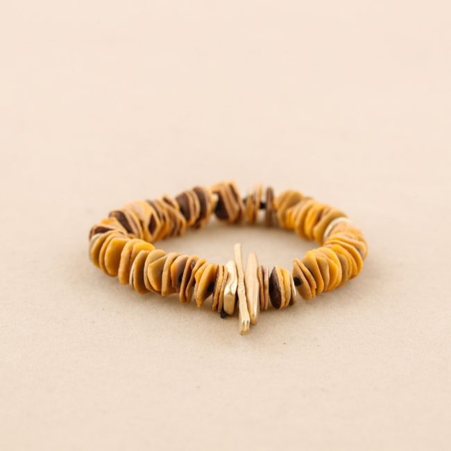 PULSERA ELÁSTICA CUENTAS  NÁCAR METAL