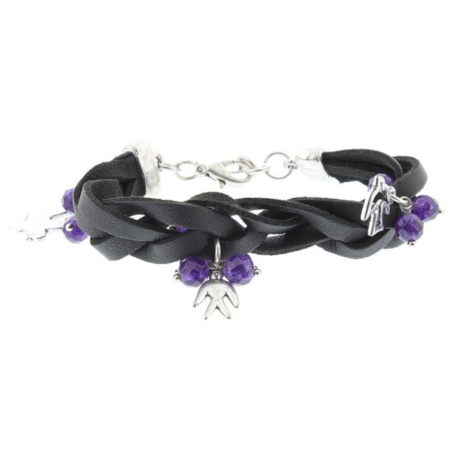 PULSERA CUERO PIEDRAS