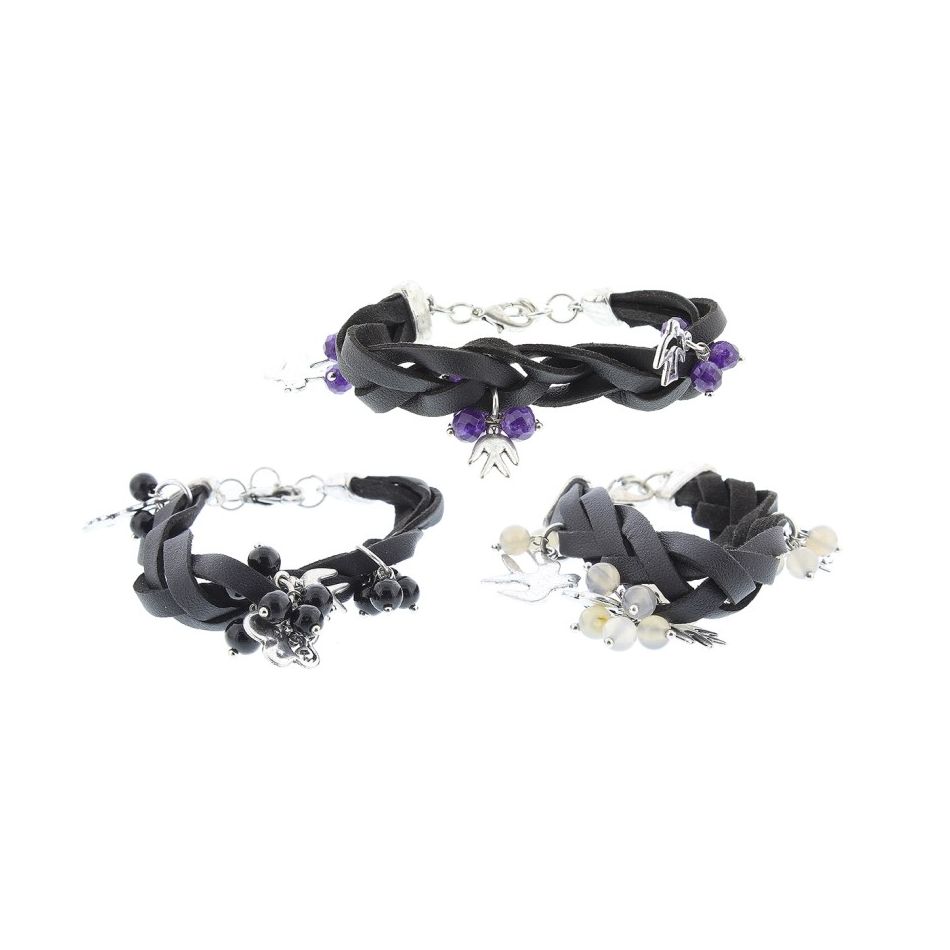 PULSERA CUERO PIEDRAS