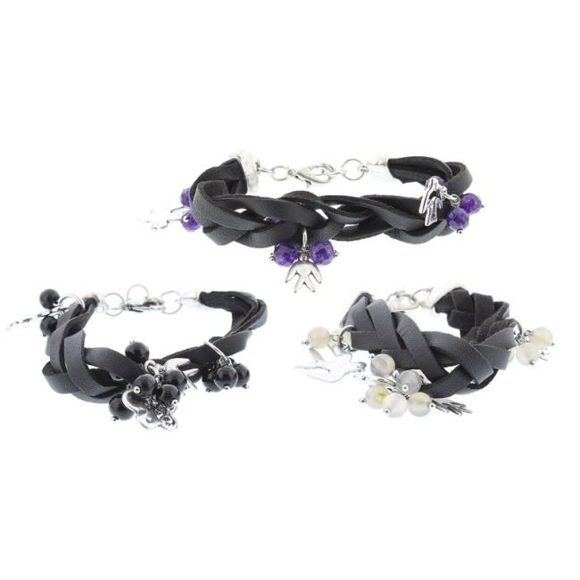 PULSERA CUERO PIEDRAS