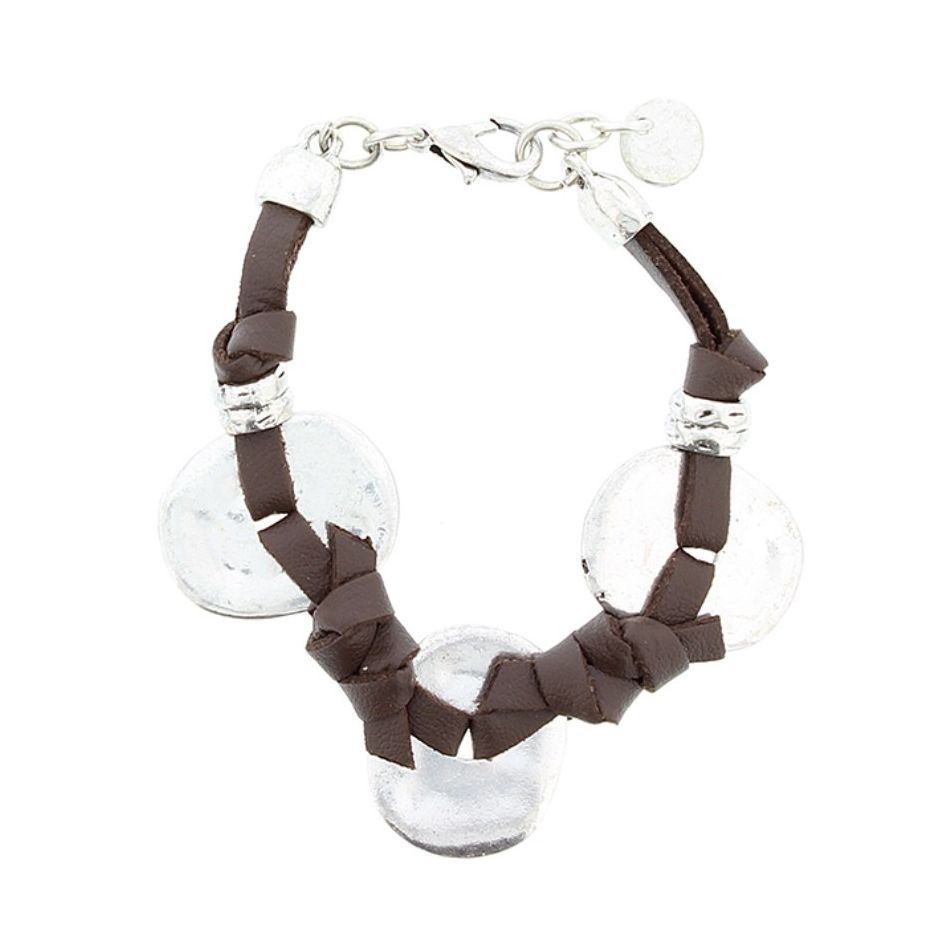 PULSERA CUERO CUENTAS METAL