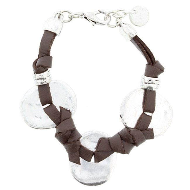 PULSERA CUERO CUENTAS METAL