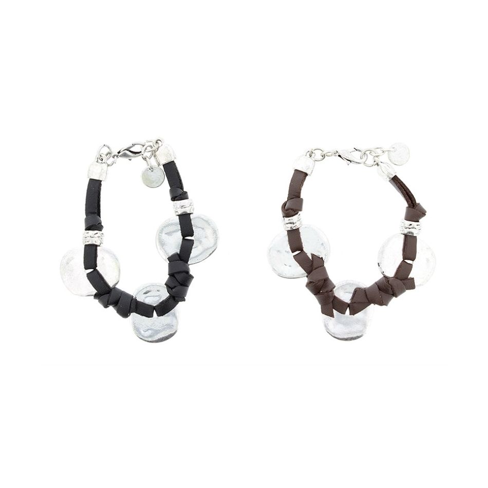 PULSERA CUERO CUENTAS METAL