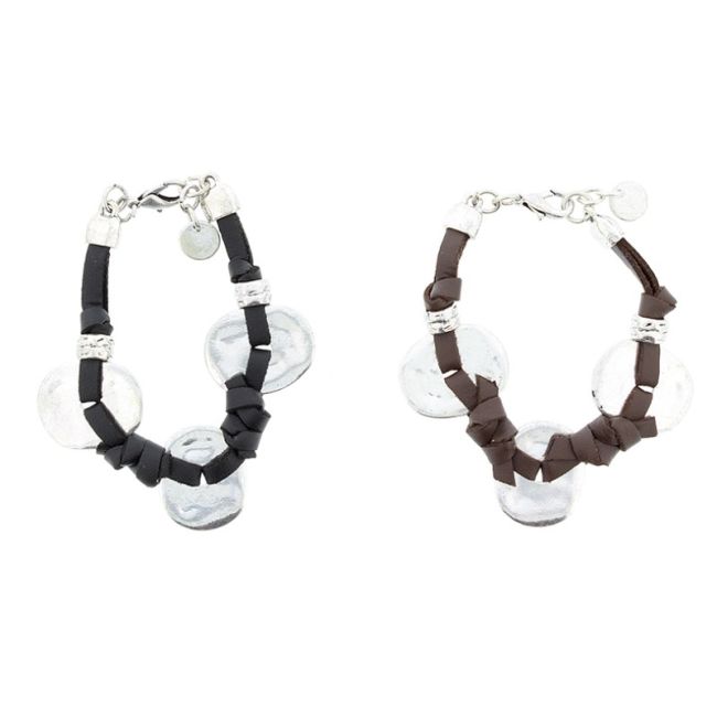 PULSERA CUERO CUENTAS METAL