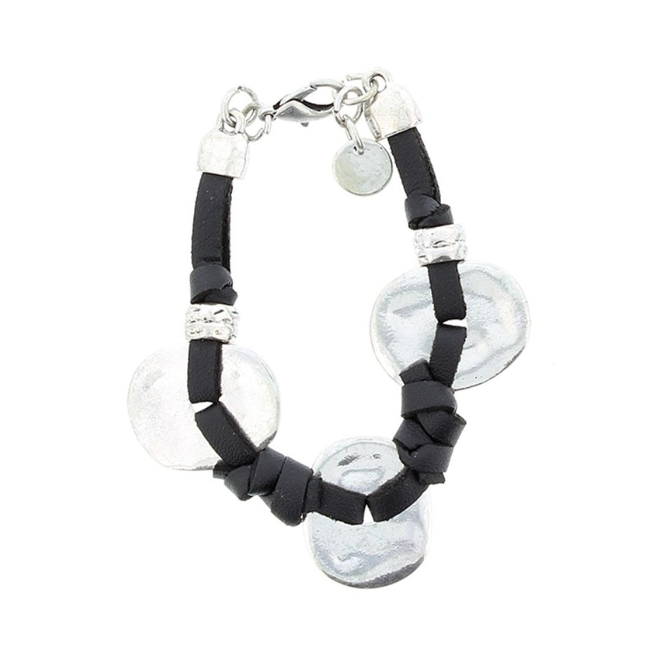 PULSERA CUERO CUENTAS METAL