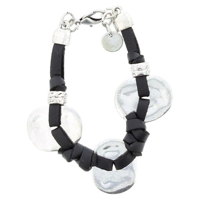 PULSERA CUERO CUENTAS METAL