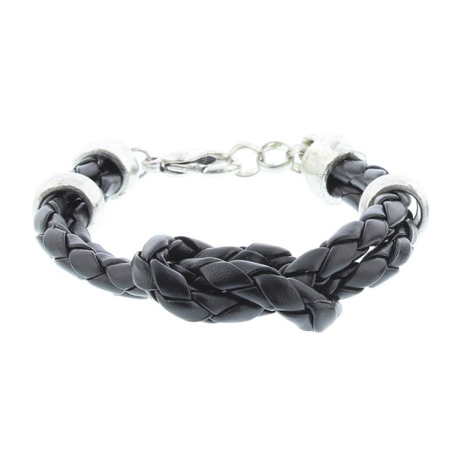 BRAIDED LEATHER BRACELET WITH BEADS