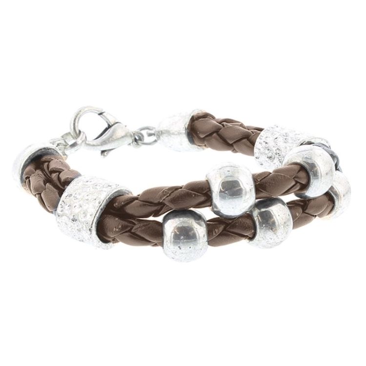 BRAIDED LEATHER BRACELET WITH BEADS