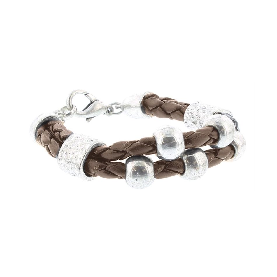 BRAIDED LEATHER BRACELET WITH BEADS