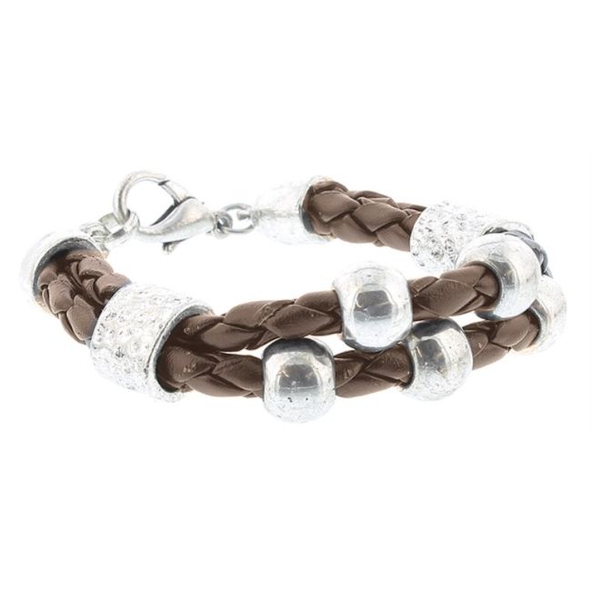 BRAIDED LEATHER BRACELET WITH BEADS