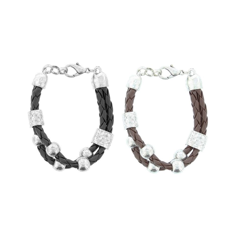 PULSERA CUERO TRENZADO CUENTAS