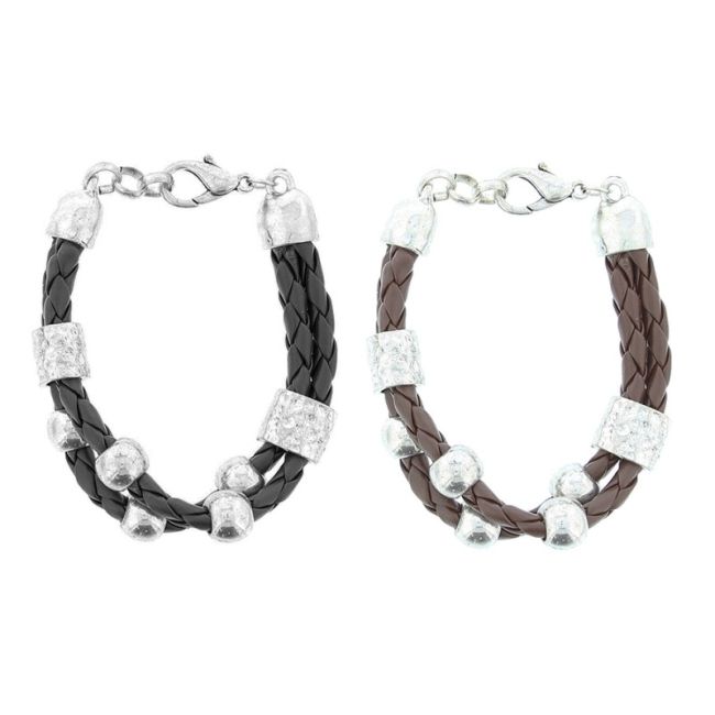 BRAIDED LEATHER BRACELET WITH BEADS