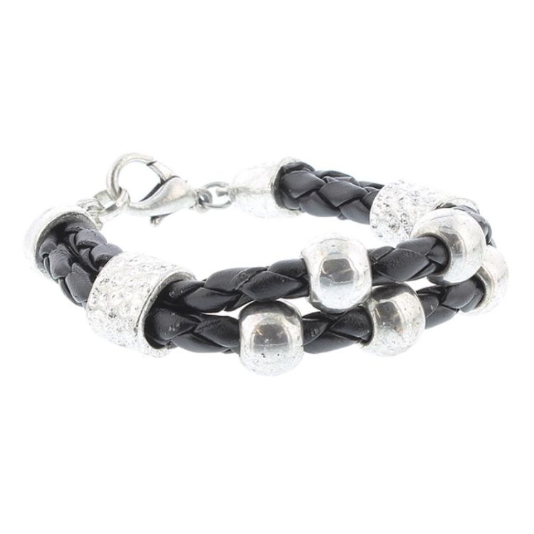 PULSERA CUERO TRENZADO CUENTAS 2