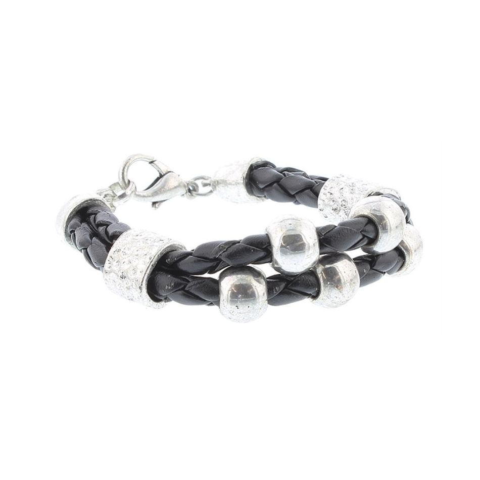 BRAIDED LEATHER BRACELET WITH BEADS