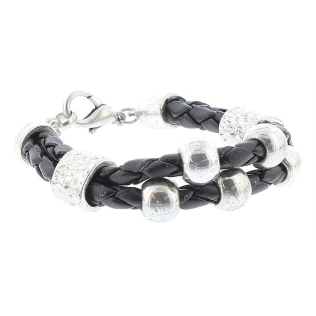 BRAIDED LEATHER BRACELET WITH BEADS
