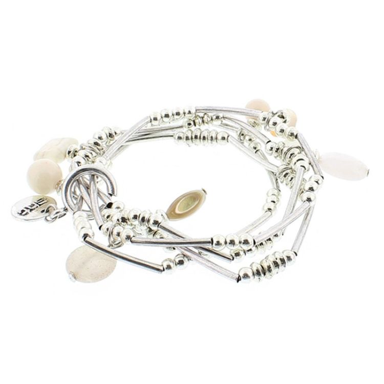 BRACELET 4 STRIPS METAL STONE BEADS